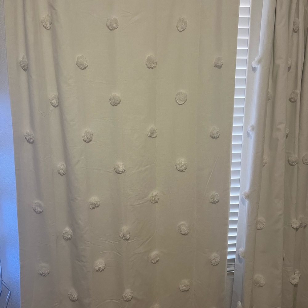 Pottery Barn Teen Pom-Pom Appliqué Blackout Curtains Set Of 2 44”x 84”